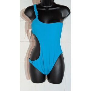 NWT PacSun Blue One Shoulder Cutout Swimsuit Swimwear Bathingsuit Medium